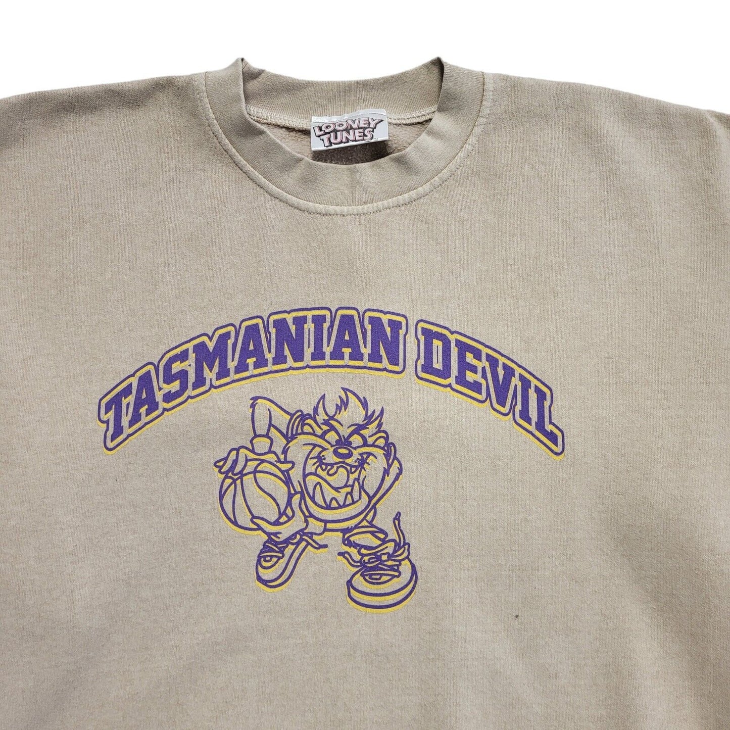 Looney Tunes Vintage 80's Beige Tasmanian Devil Sweatshirt Mens UK Size XL