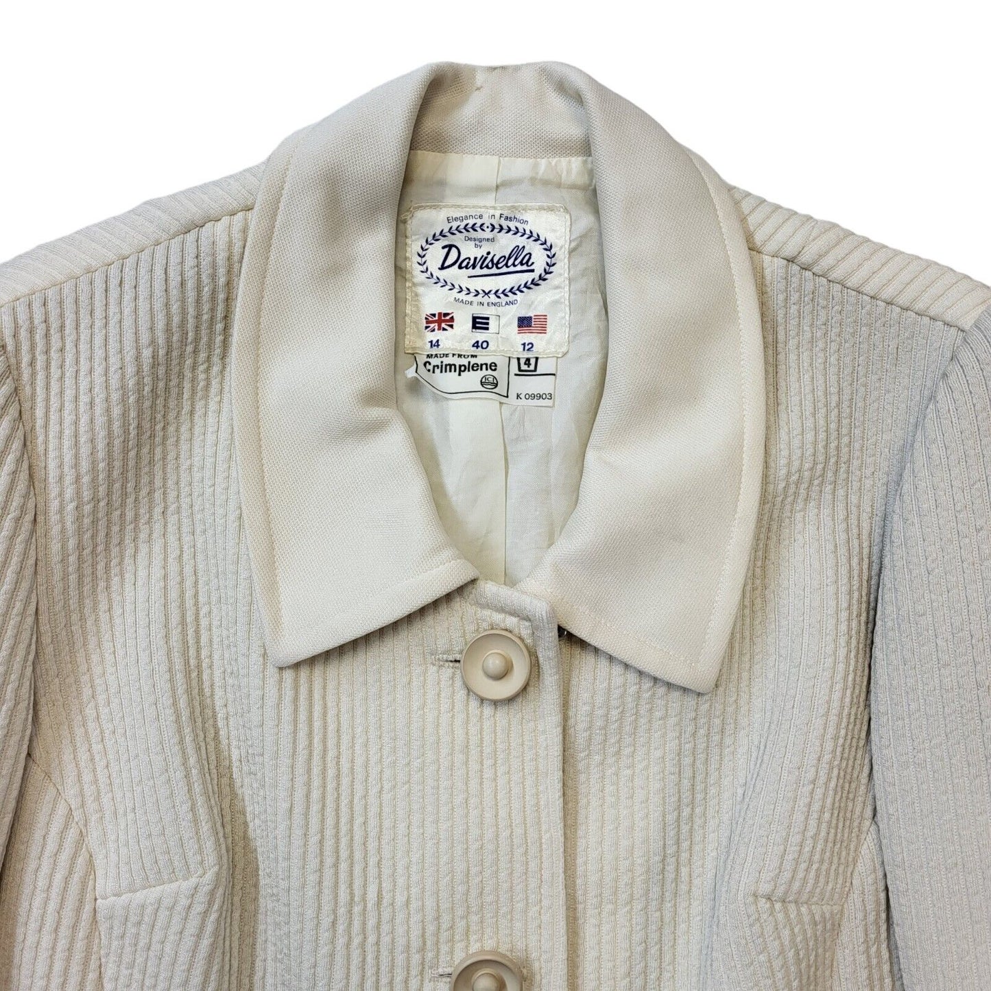 70s Vintage Davisella Cream Jacket & Dress Women's Size 14 Eu 42