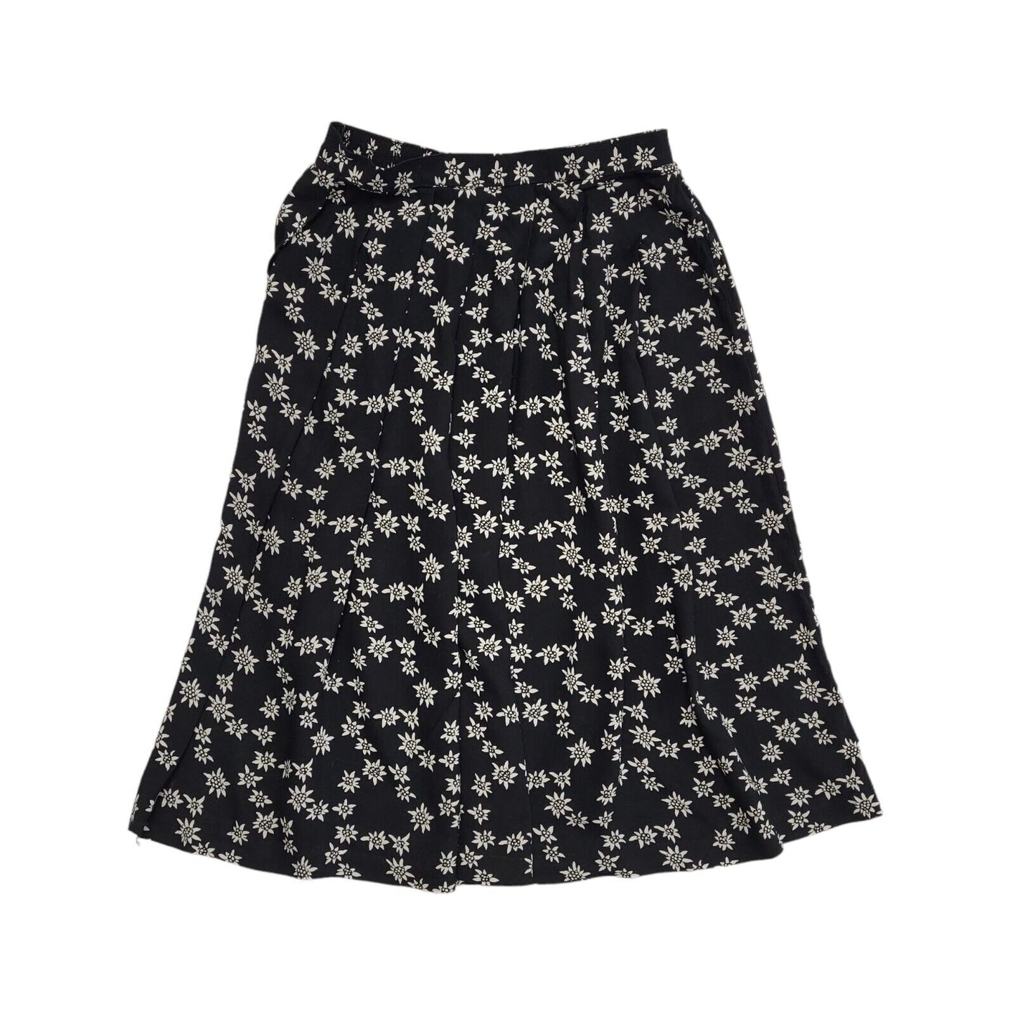 Marks and Spencer Vintage 90's Black Floral Pleated Midi Skirt Womens UK 14