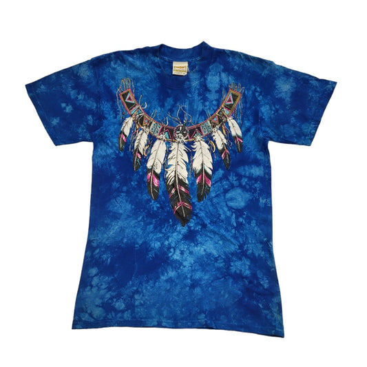 Ragtops Vintage 90's Blue Feather Print Tee Short Sleeve Womens Size Medium