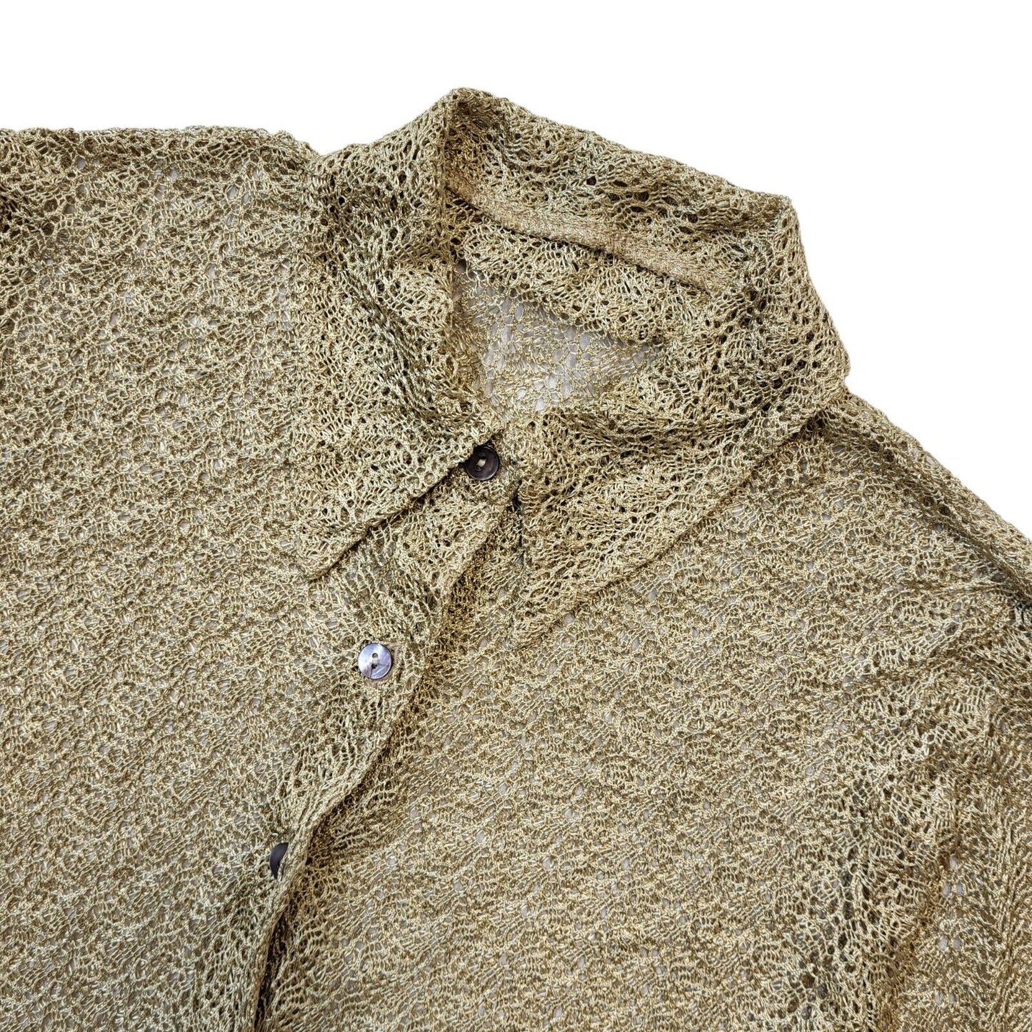 Next 90s Vintage Gold Mesh Button Up Blouse Women's Size 14