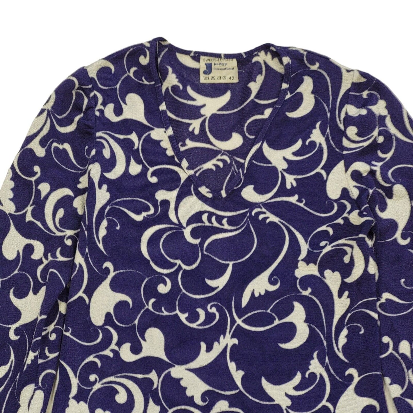 Vintage 60s Purple & White Long Sleeve Abstract Shift Dress Women's Size 14