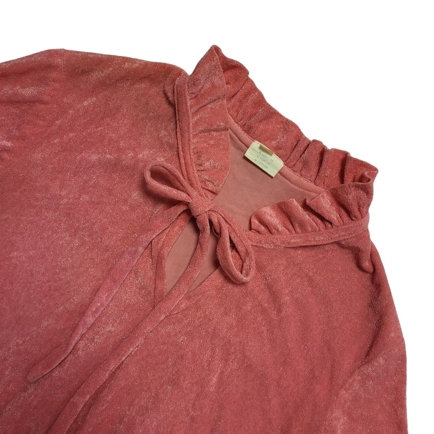 70s Vintage Pink Tied Waist Fit & Flare Acrylic Daywear Dress Women's Size 12-14