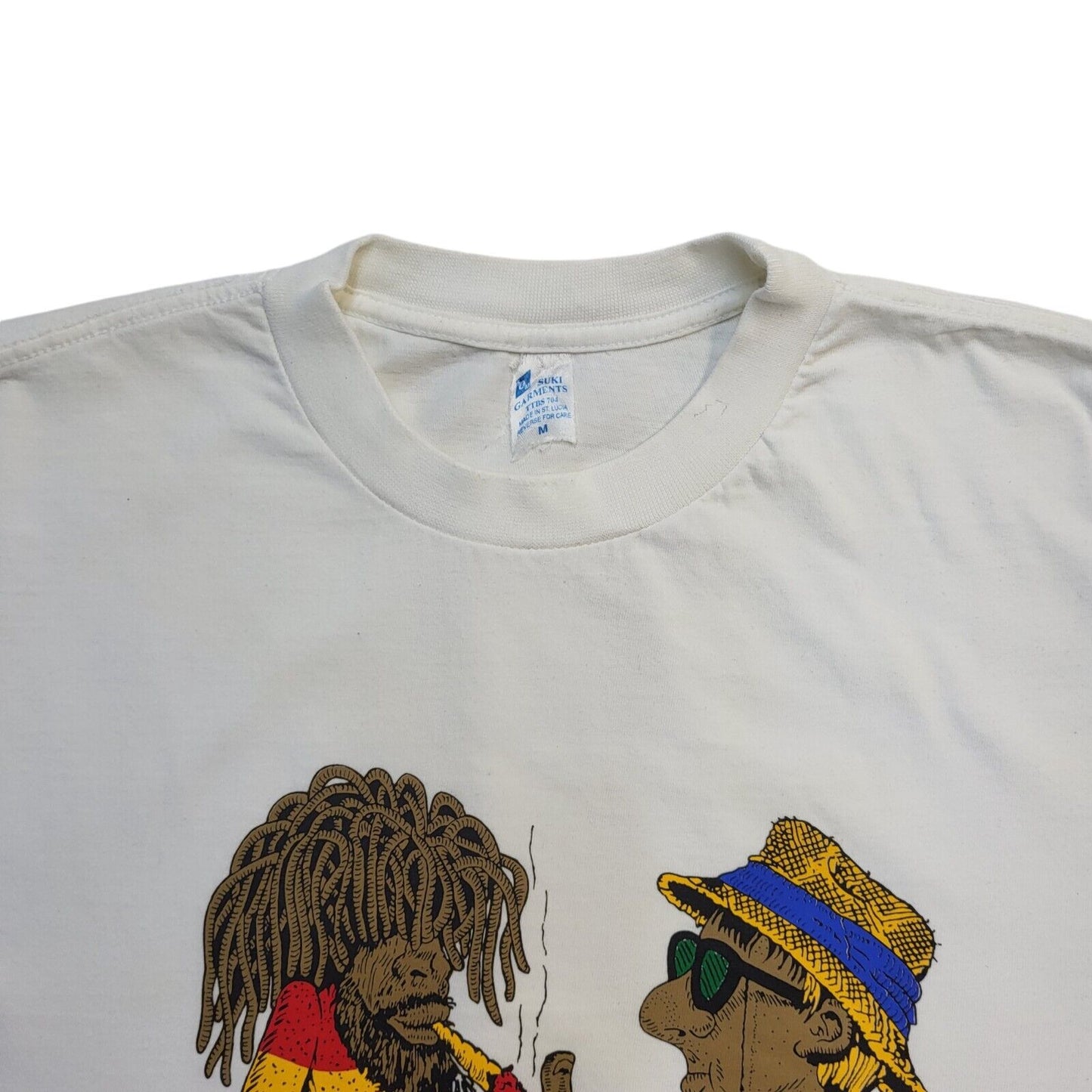 Suki Garments 90s Vintage White St Lucia Crew Neck T-Shirt Men's Size M