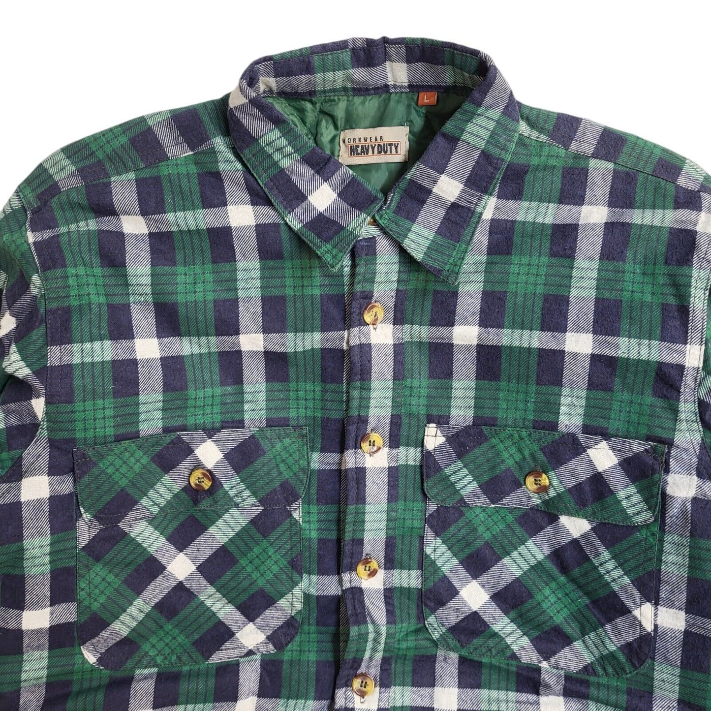 Heavy Duty Y2k Green Blue Check Long Sleeve Shirt/Jacket Uk Men's Size Large