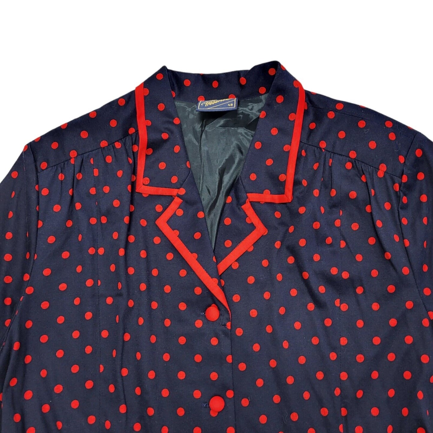 Presence Vintage 80s Blue Red Polka Short Sleeve Daywear Dress Uk Women's 18