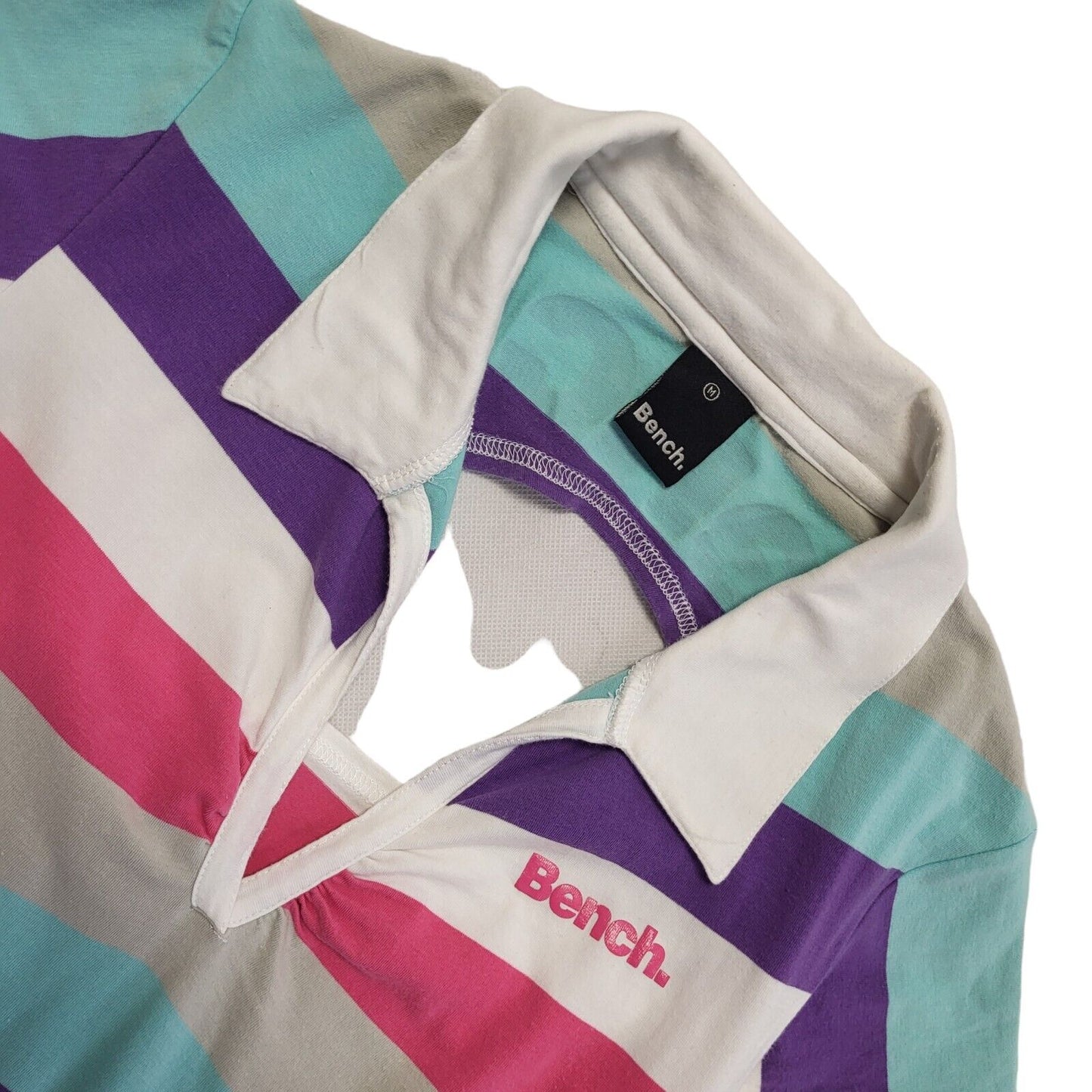 Bench Vintage 90's Multicoloured Striped Collared Backless T-Shirt Womens Size M