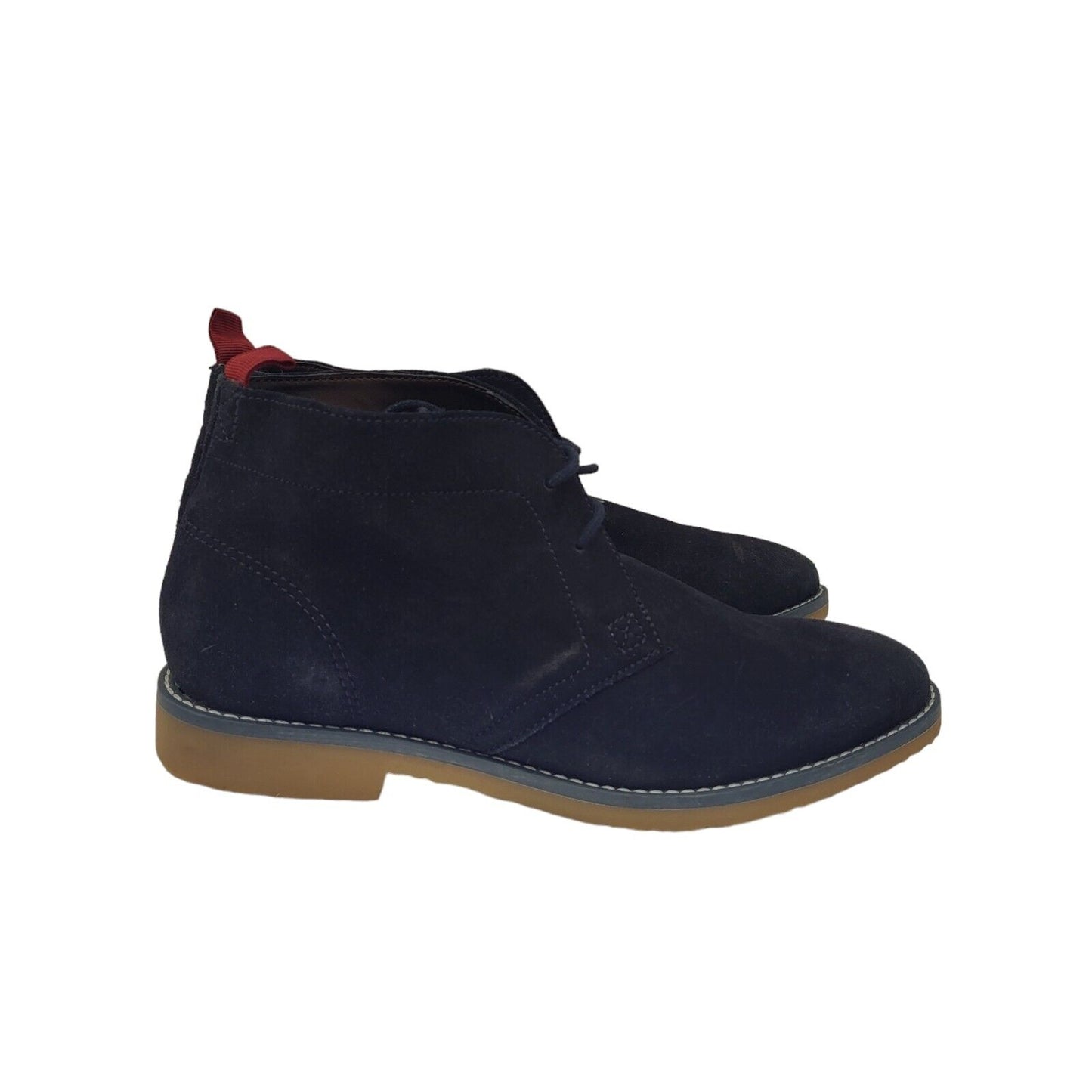 M&S Navy Blue Suede Leather Lace-Up Lined Boots Uk Kid's Size 4