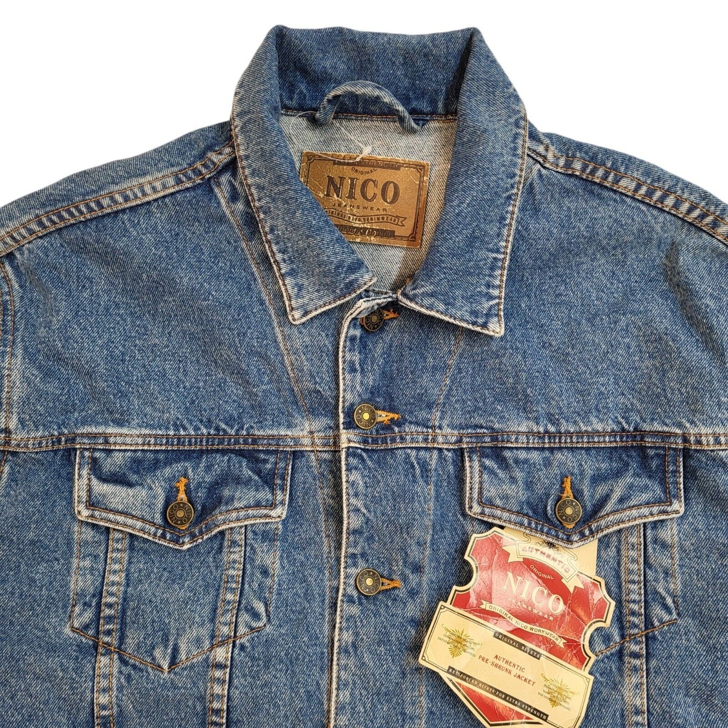 Nico 90s Vintage Mid Blue Button Denim Jacket Uk Men's Size XL