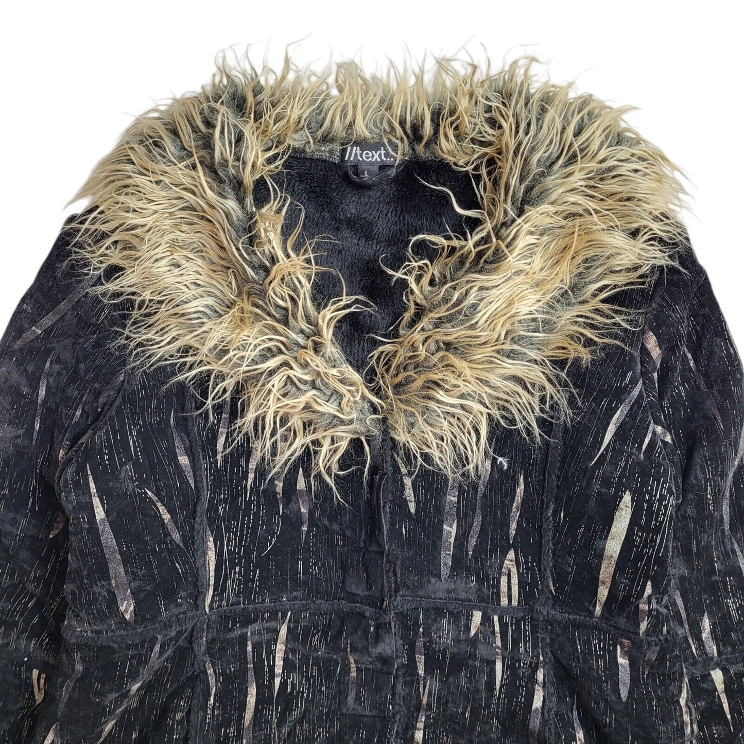 Text Black 90s Vintage Faux Fur Coat Uk Women's Size Large