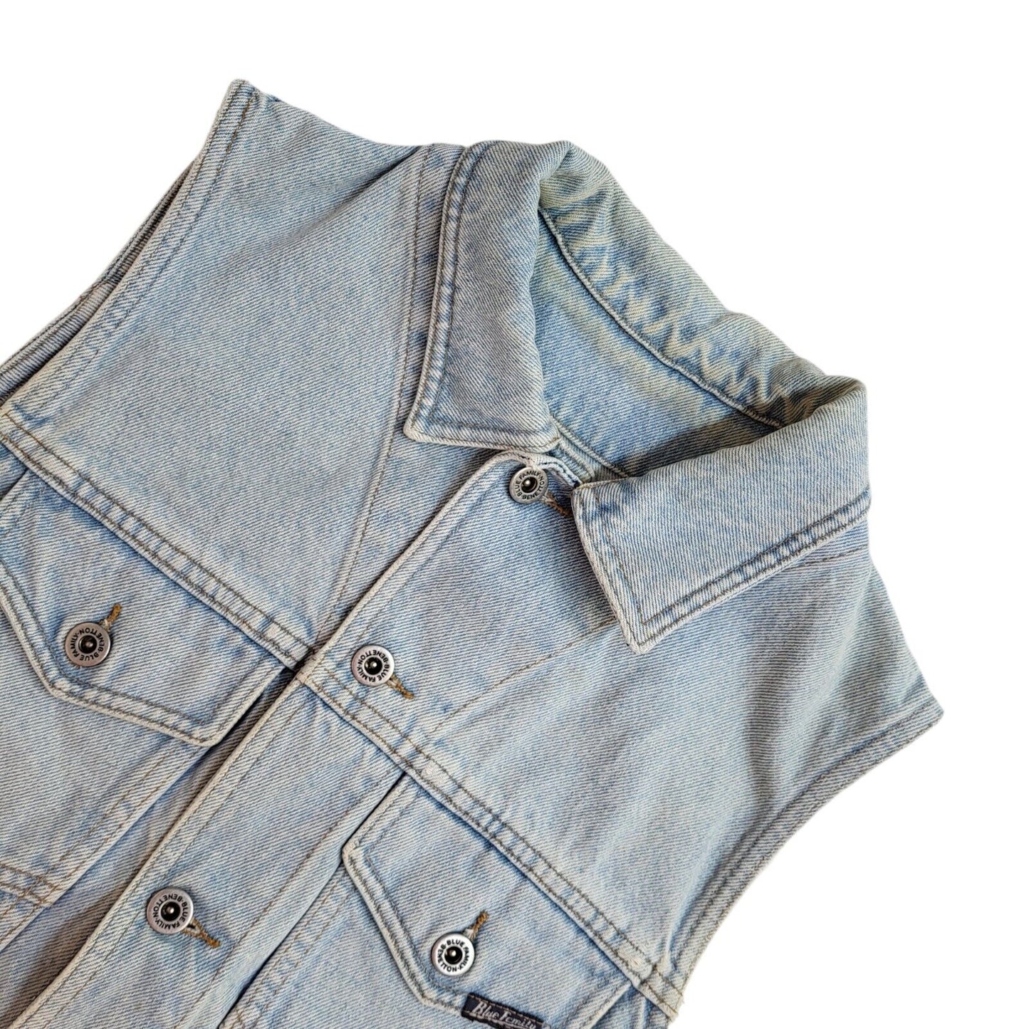 Blue Family 90s Vintage Sleeveless Blue Denim Button Shirt Uk Women's Size 14