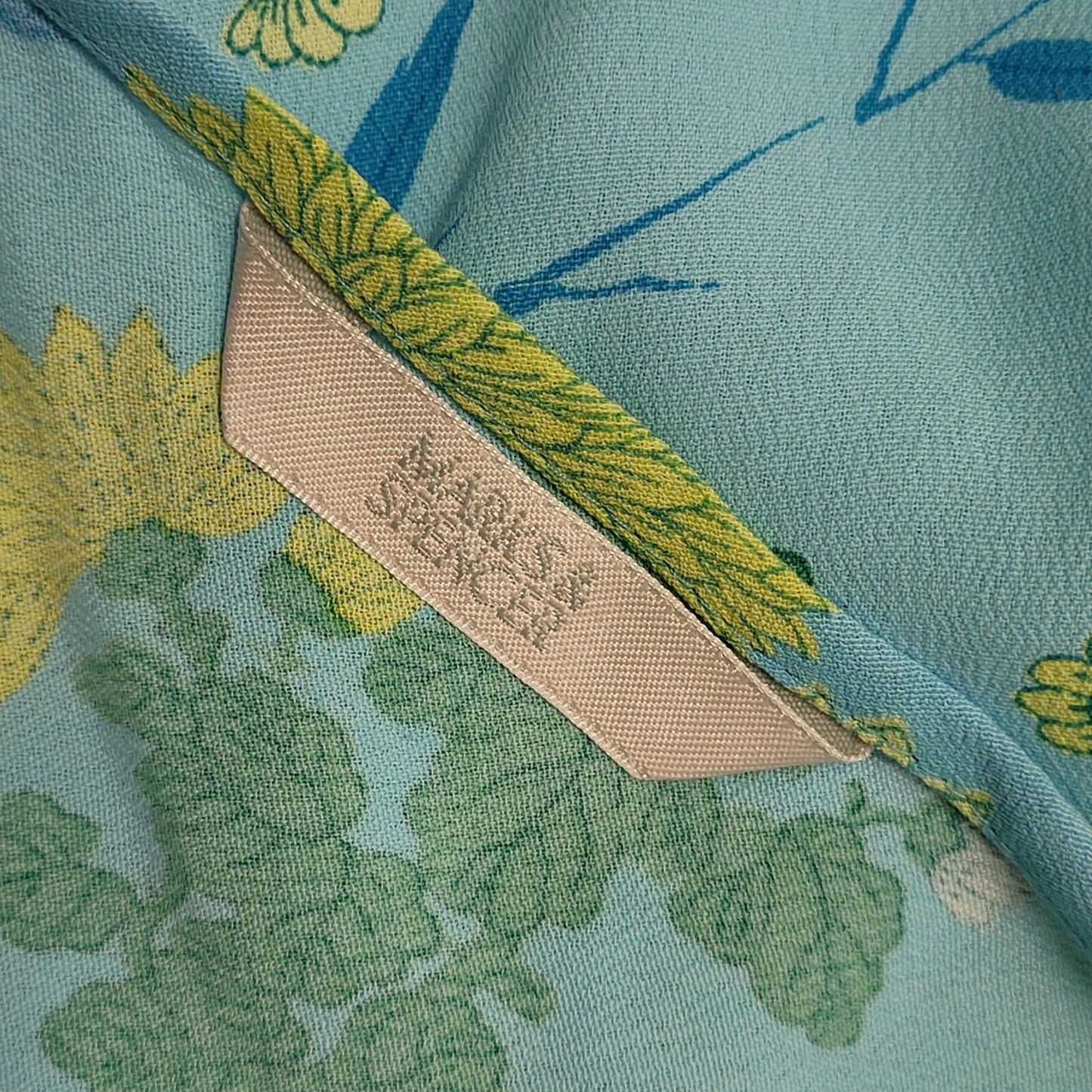 M&S Y2k Blue Yellow Floral Sleeveless Daywear Dress Uk Women's Size 14