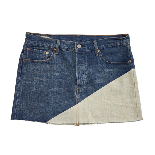 Levi's Vintage Y2K Denim A-Line 2 Tone Blue Short Denim Skirt Womens UK 14 W32