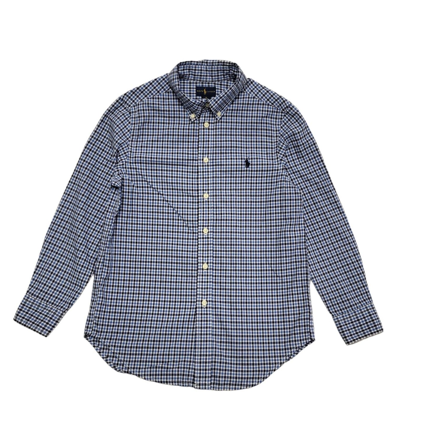 Ralph Lauren Y2K Blue Check Long Sleeve Vintage Boys Size M Age 10-12