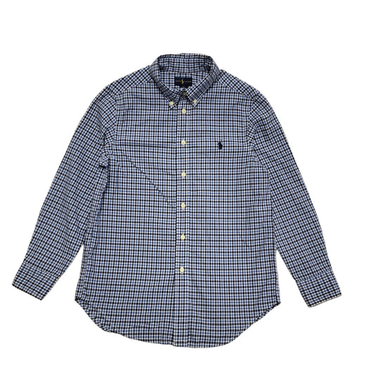 Ralph Lauren Y2K Blue Check Long Sleeve Vintage Boys Size M Age 10-12