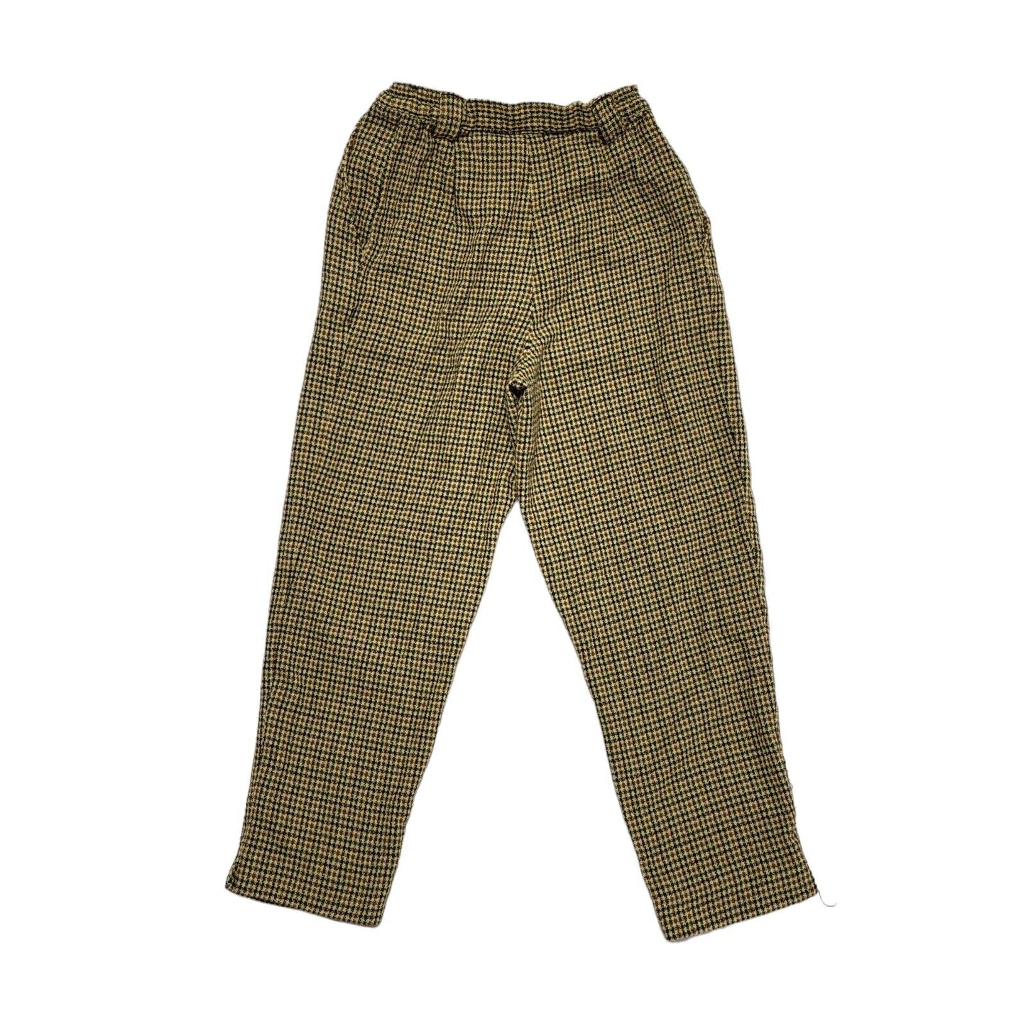 C&A 90s Khaki & Tan Check Casual Trousers Uk Women's 10 W28 L26