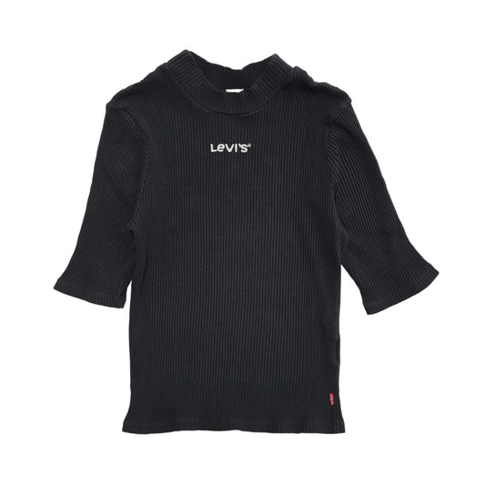 Levi's Y2K Black Round Neck Ribbed Short Sleeve Top Womens UK Size XS