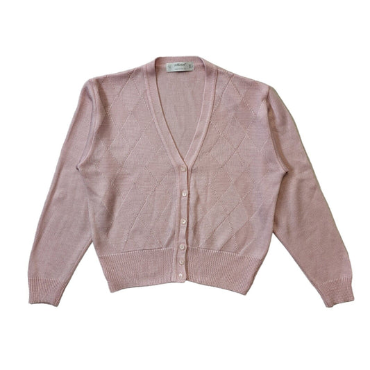 St Michael 90s Vintage Pink Argyle Button Cardigan Women's Size 12 Eu 40