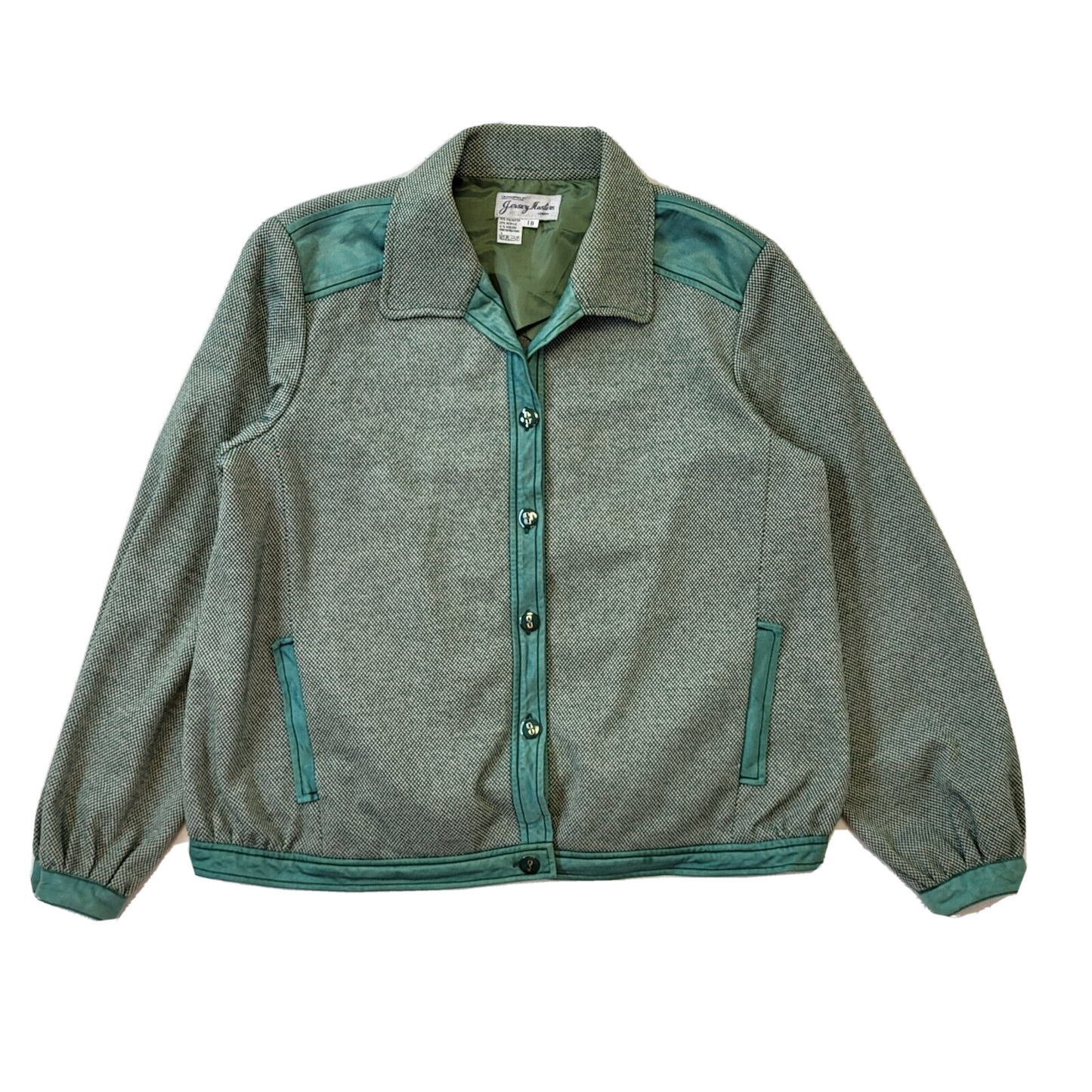 Jersey Masters 70s Vintage Green Button-Up Jacket Women's Size 18