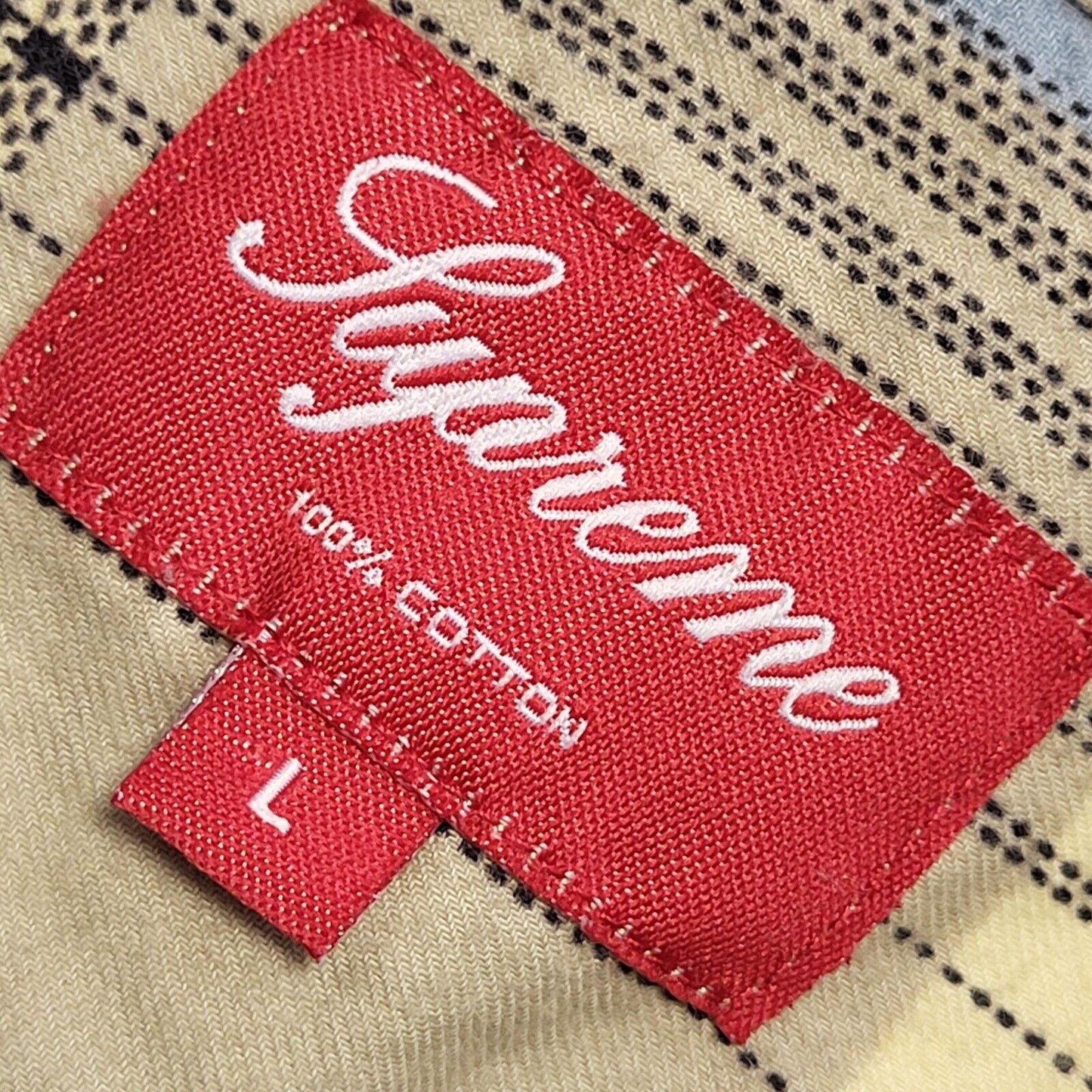 Supreme Y2K Vintage Blue & Beige Checked Long Sleeve Shirt Mens UK Size L