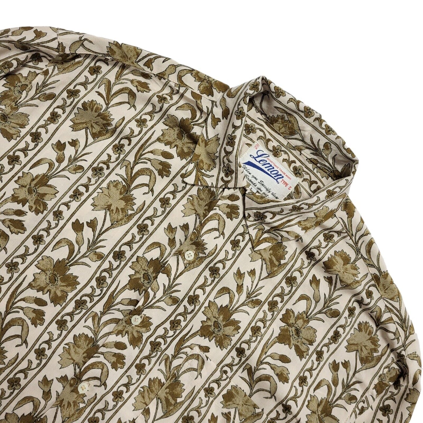 Lemon Vintage 90's Brown Floral Long Sleeve Shirt Mens UK L