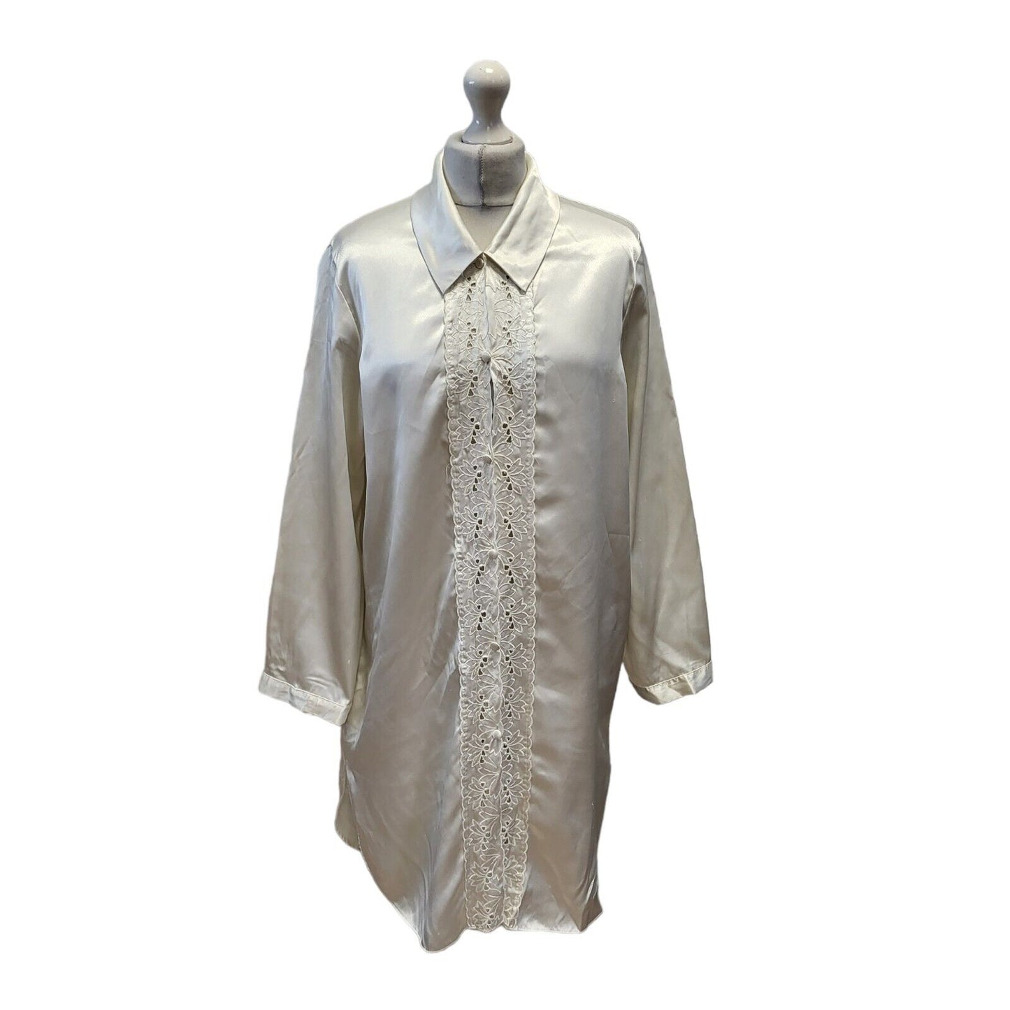 Marks & Spencer 90s Vintage White Long Sleeve Night Shirt Women's Size 12-14