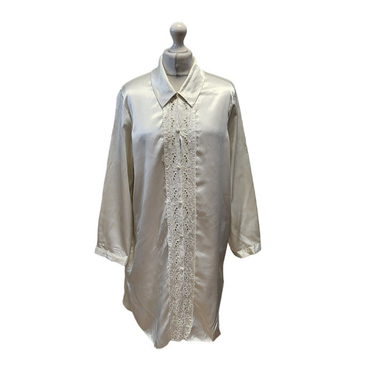 Marks & Spencer 90s Vintage White Long Sleeve Night Shirt Women's Size 12-14