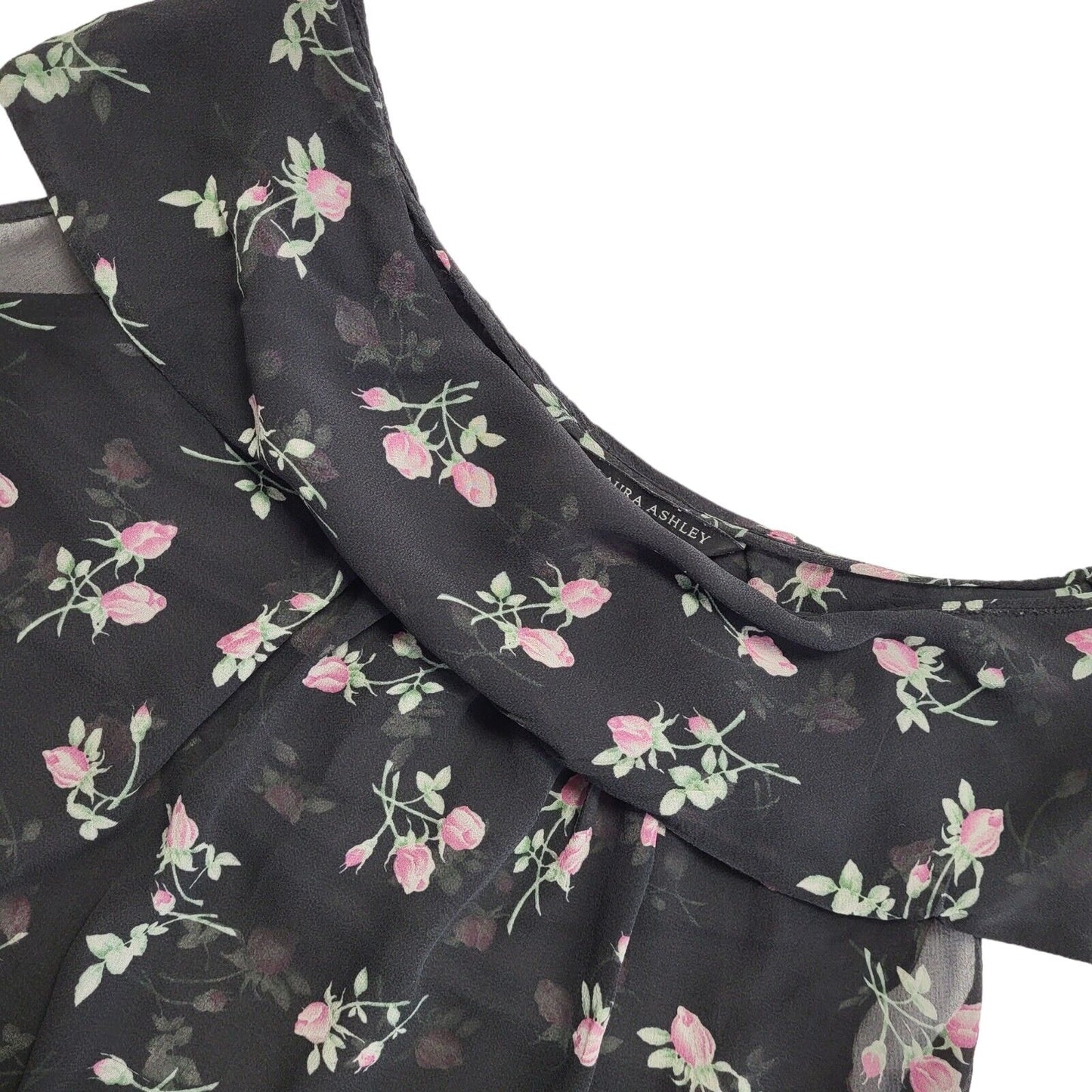 Laura Ashley Y2K sheer floral top with a cowl neck Women's Uk 14