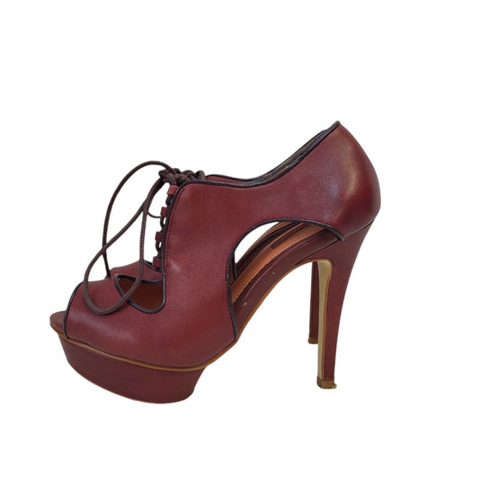 Next Dark Pink Lace-Up Leather Heel Shoes Uk Women's Size 3.5
