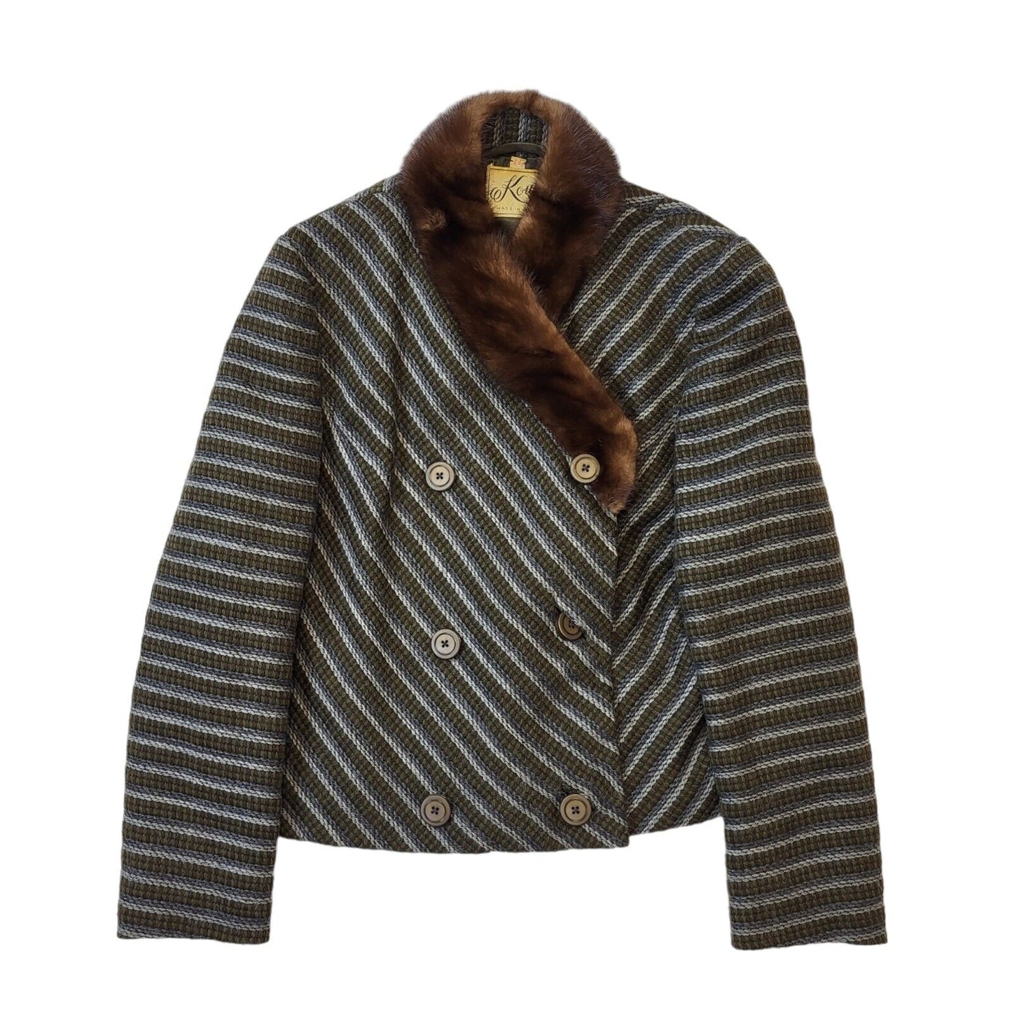 70s Vintage Koupy Grey & Brown Striped Jacket & Dress Women's Size 14 Eu 42