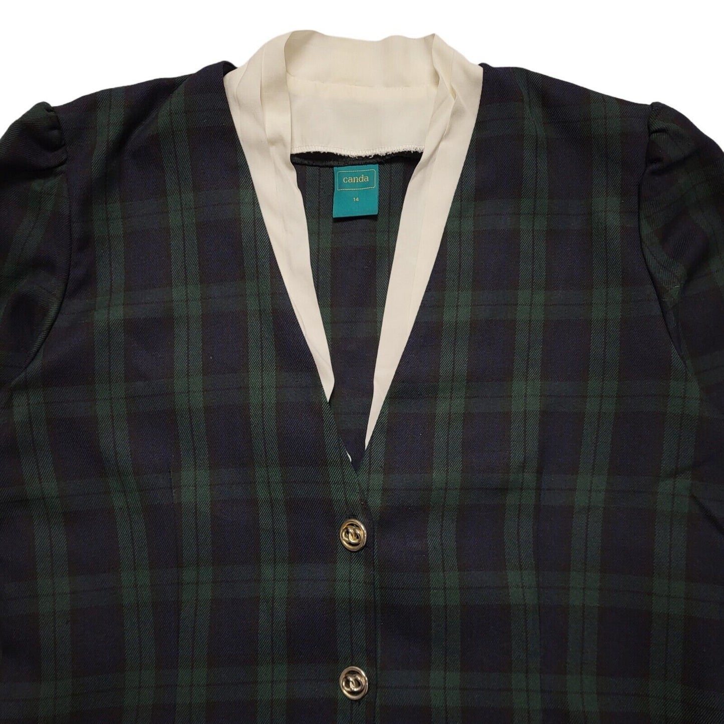 Canda Vintage 70s Blue Green Check 3/4 Sleeve Dress Uk Women's Size 14 W32