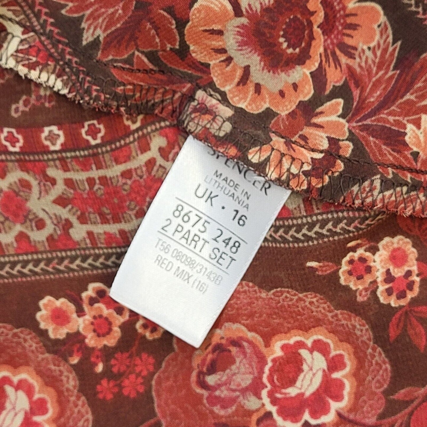 Marks & Spencer Y2K Red Floral Boho Blouse Women's Size 16