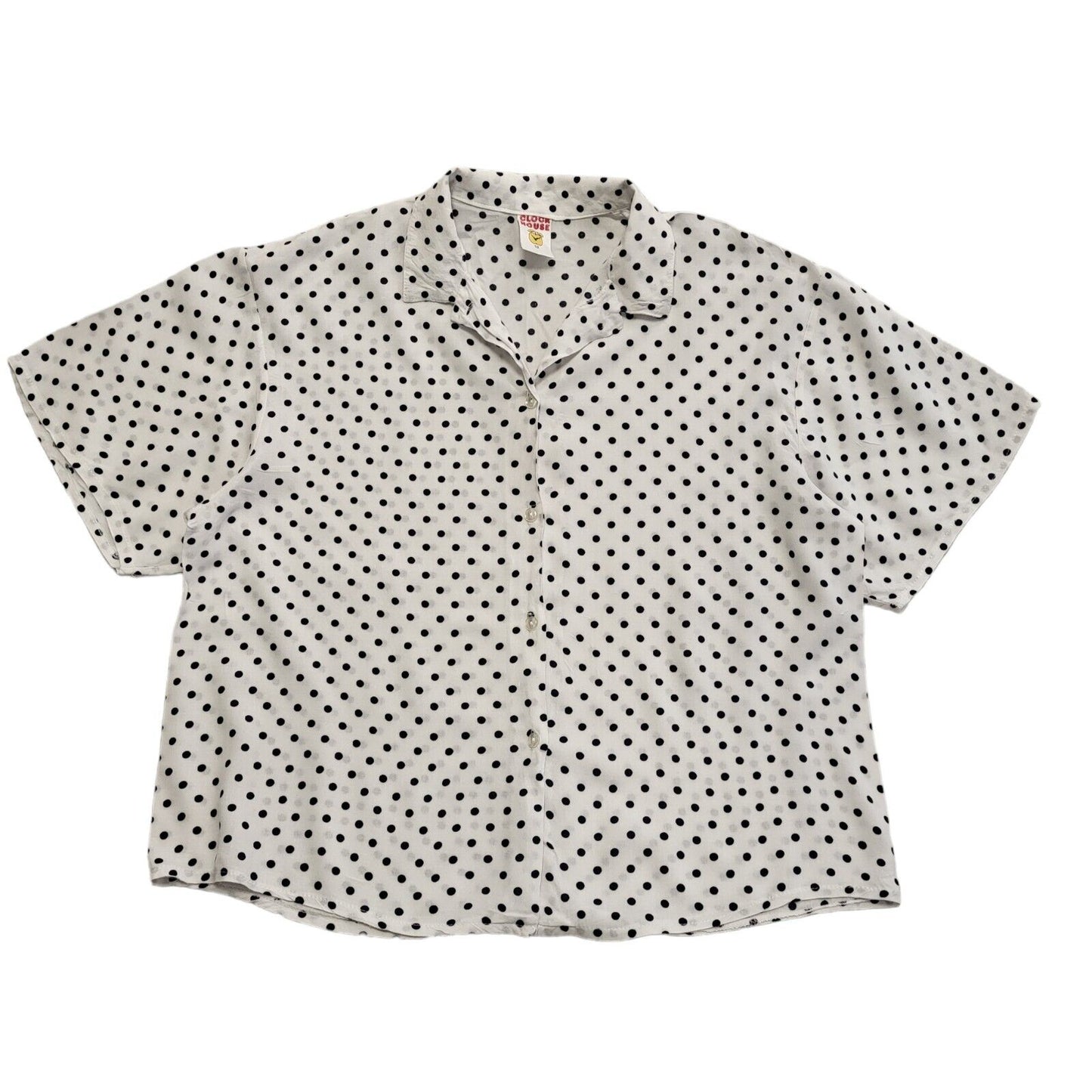 Clock House Vintage 90's White & Blue Polka Dot Womens Shirt UK Size 12
