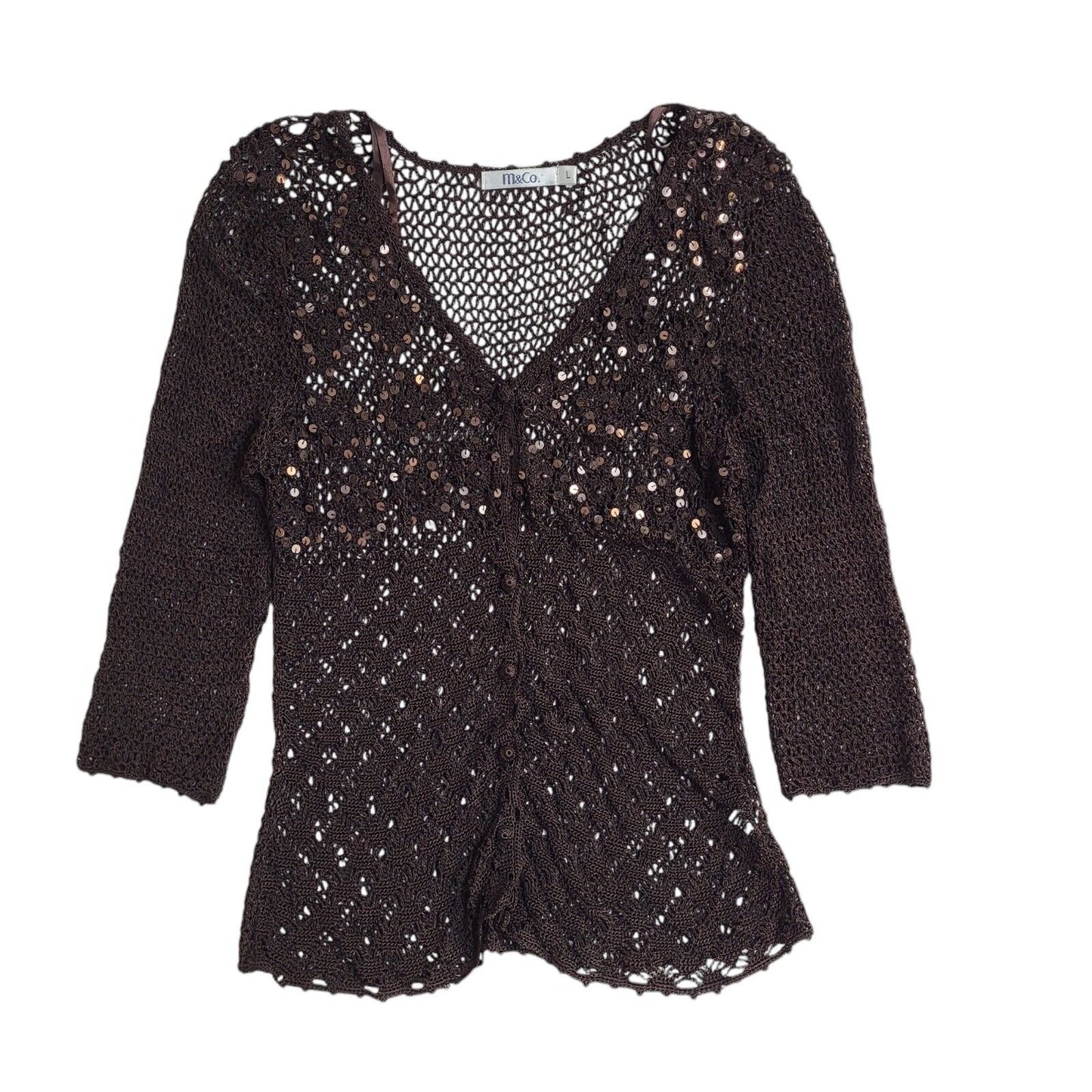 M&Co Brown Vintage 90's Sequin Knitted Cardigan UK Women's Size L