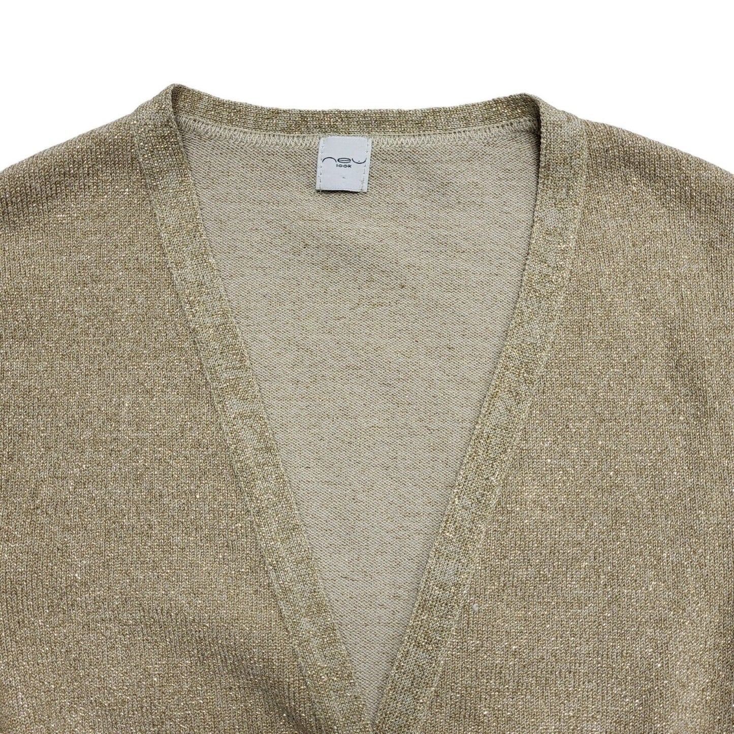 New Look Y2K Gold Glitter Short Sleeve Cropped Cardigan Womens UK 12
