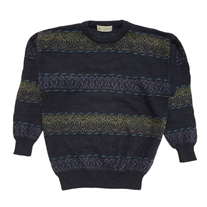 Tom Sayers Vintage 80s Black Blue Geometric Crew Neck Jumper Men's UK M