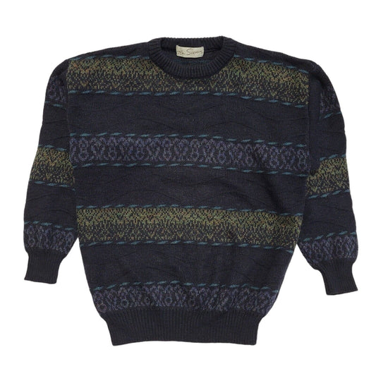 Tom Sayers Vintage 80s Black Blue Geometric Crew Neck Jumper Men's UK M