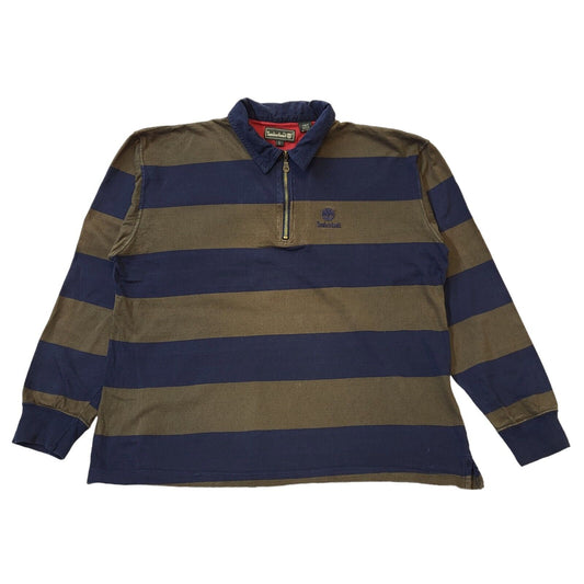 Timberland Brown & Navy Striped Y2k 1/4 Zip Jumper Men's Size Large
