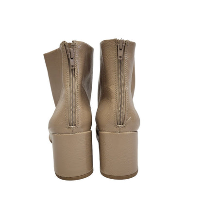 New Look Beige Back Zip Faux Leather Ankle Boots Women's Uk Size 7 Eu 40