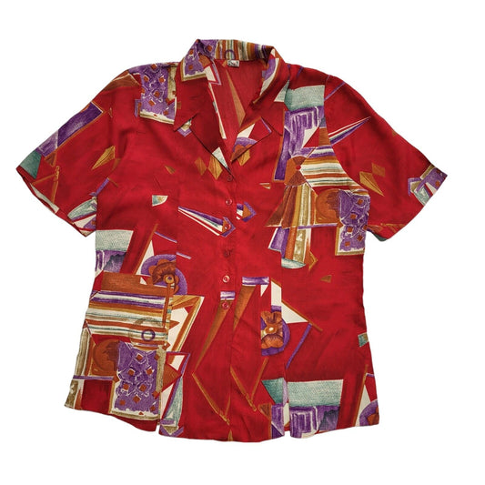 Vintage 90's  Red Short Sleeve Round Neck Womens Shirt UK Size 16