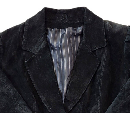 Vintage 90s Black Suede Jacket Black Snap Button Women's Size 12