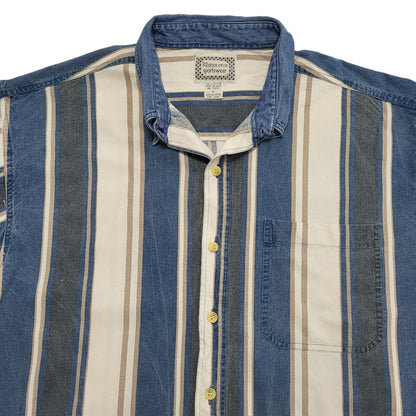 Rhinoceros 90's Blue & White Striped Long Sleeve Shirt Uk Men's UK XL