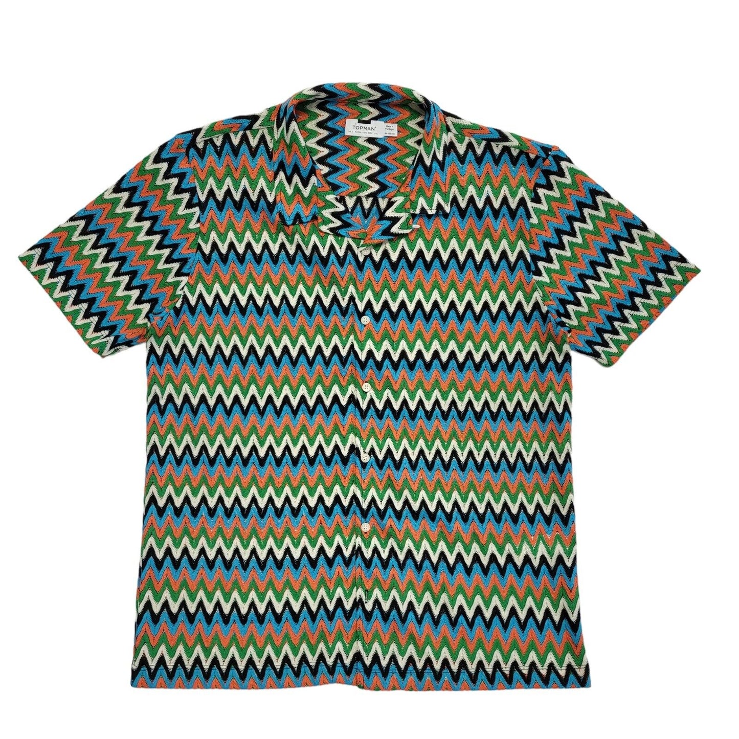 Topman Vintage Y2k Green & Blue Geometric Short Sleeve Shirt Men's UK L