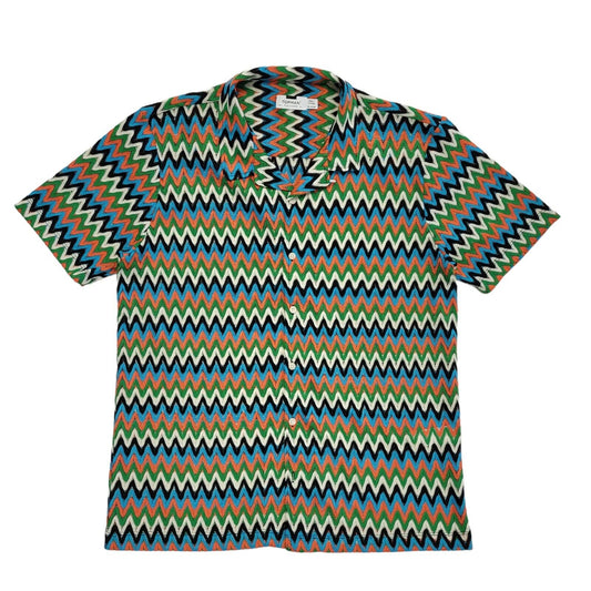 Topman Vintage Y2k Green & Blue Geometric Short Sleeve Shirt Men's UK L