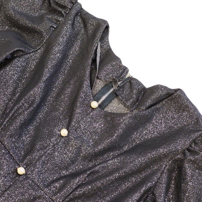 70s Vintage Black Sparkly Buttoned Balloon Sleeve Maxi Dress Women's Size 10