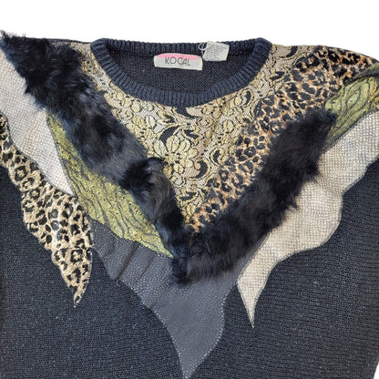 Kocal 80s Vintage Black & Gold Acrylic Jumper Women's Size S Eu 36