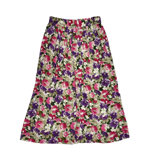 Vintage 80's Pleated Pink & Purple Retro Floral Pleated Skirt Womens UK 12