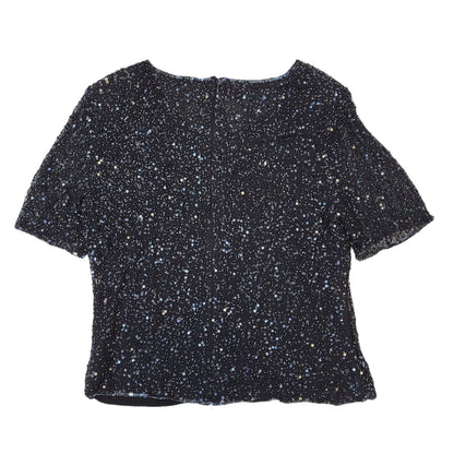 Frank Usher 80s Vintage Black Embellished Blouse Women's Size 14 Eu 42