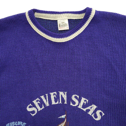 Seven Seas Sailing 80s Blue Crew Neck Acrylic Jumper Men's Size Medium