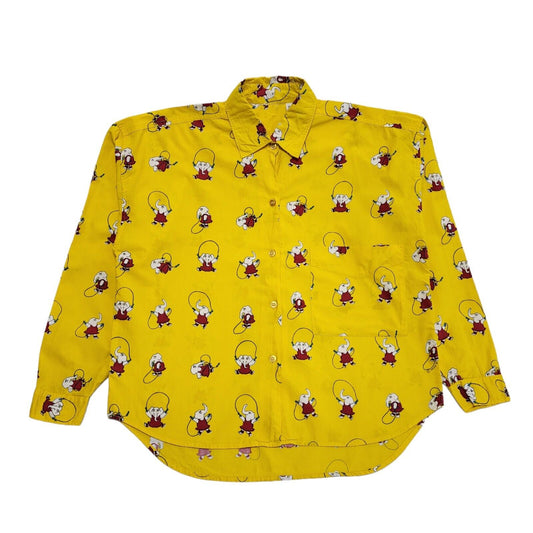 Trendi Vintage 90's Yellow Elephant Print Long Sleeve Shirt Womens UK Size S